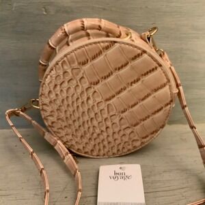 Bon Voyage Light Pink Faux Crocodile Embossed Mini Round Shoulder Bag Purse NWT